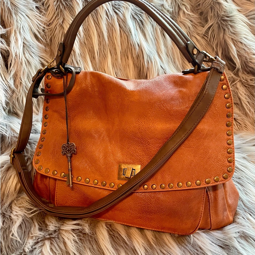 Brown Leather Studded Women's Bag